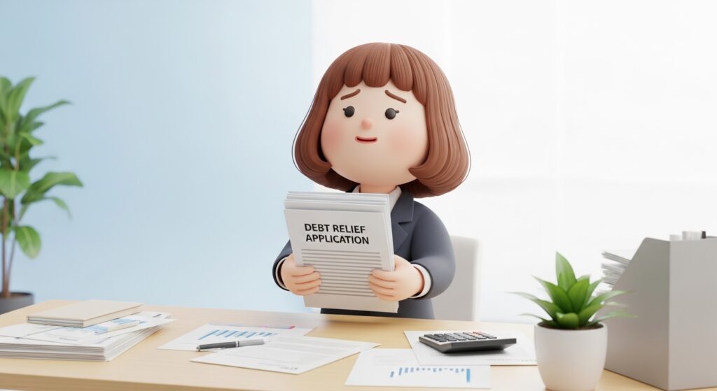 개인회생 신청 서류를 준비하며 안도하는 모습