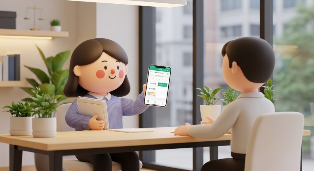 법률구조공단 상담 예약을 위해 서류를 확인하는 장면