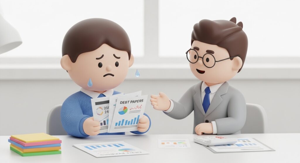 채무 서류를 보며 상담을 받는 장면