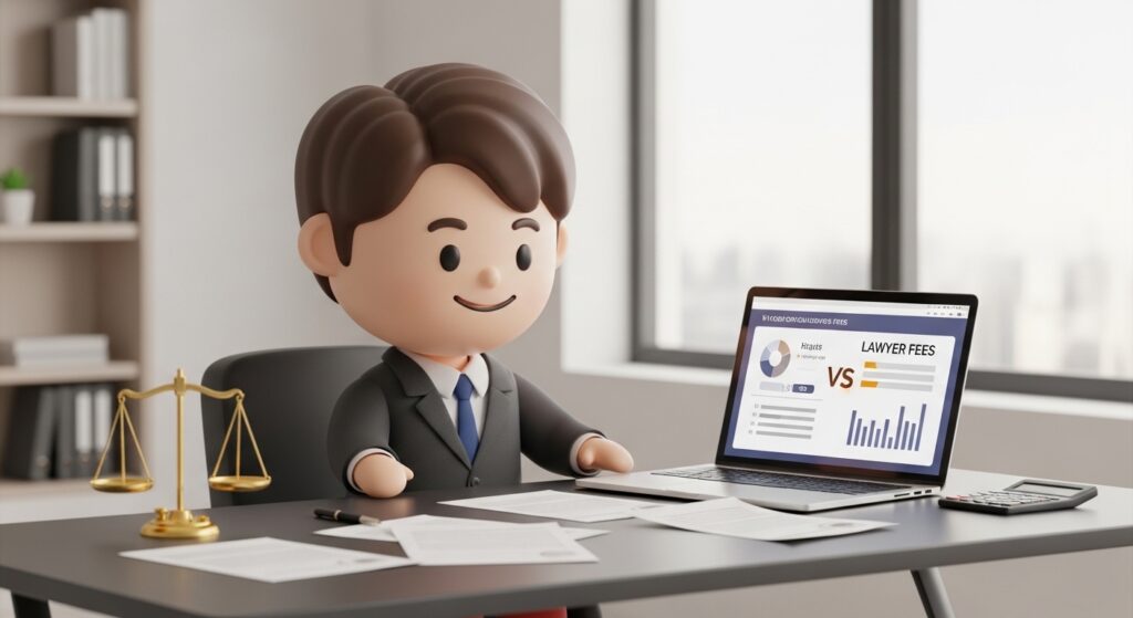 스마트폰과 노트북으로 변호사 비용을 비교하는 장면