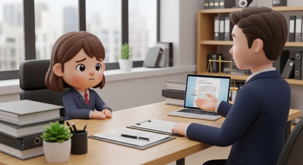 변호사 상담을 받으며 서류를 확인하는 모습