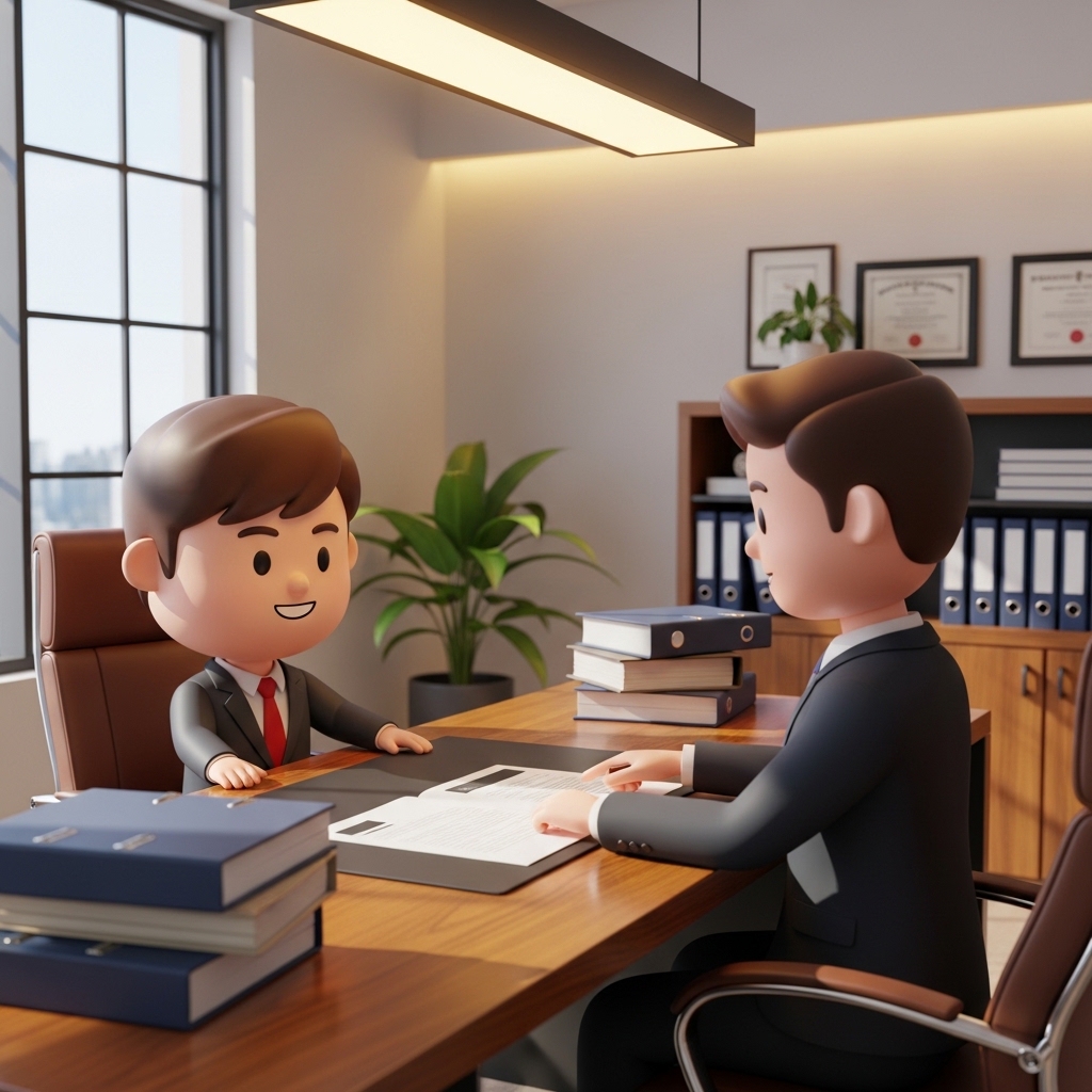 법률사무소에서 변호사와 상담을 진행하는 장면