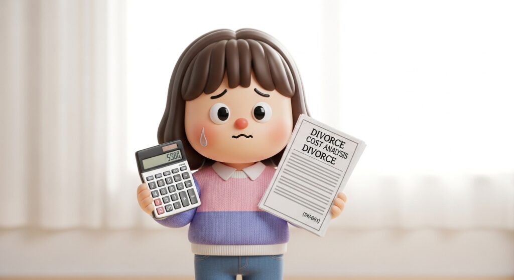 이혼소송 비용을 계산하며 고민하는 모습