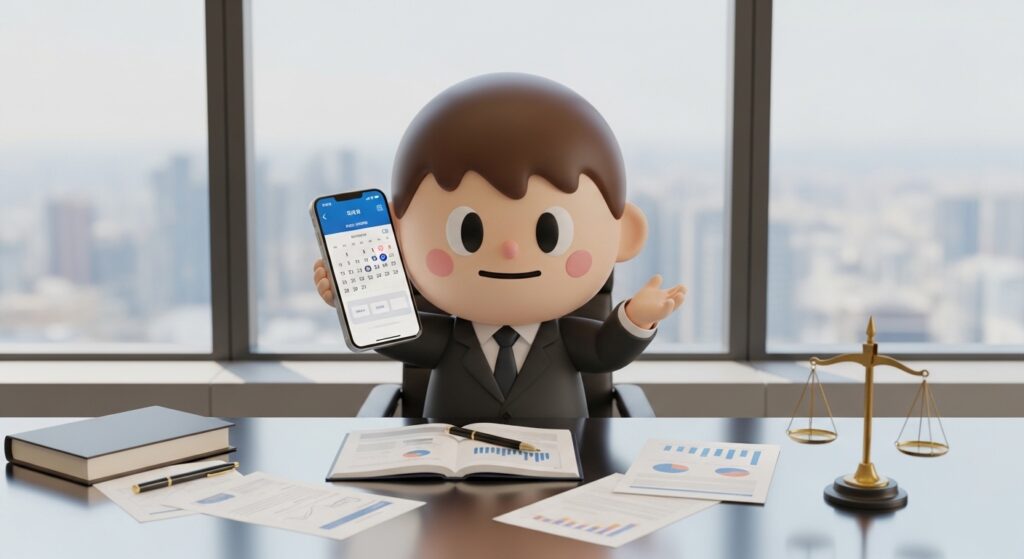 변호사 상담 예약을 위해 스마트폰을 사용하는 모습