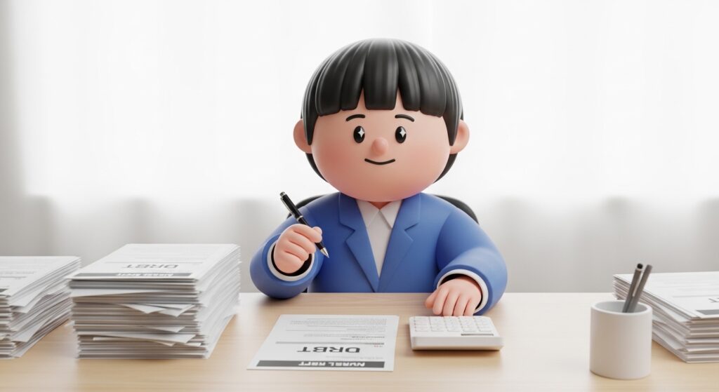 개인회생 신청을 위해 서류를 확인하며 고민하는 모습