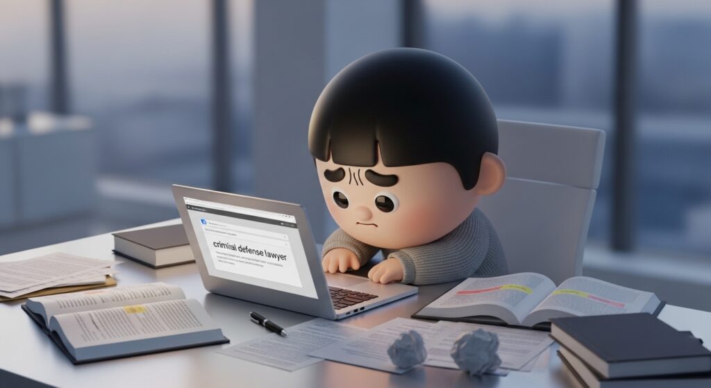 형사소송 변호사를 검색하며 고민하는 모습