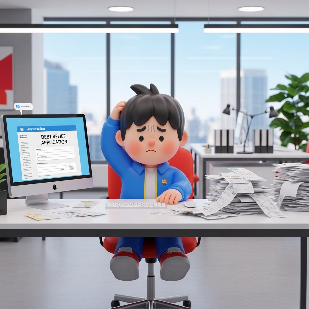 스마트폰과 서류를 보며 개인회생 신청을 고민하는 모습