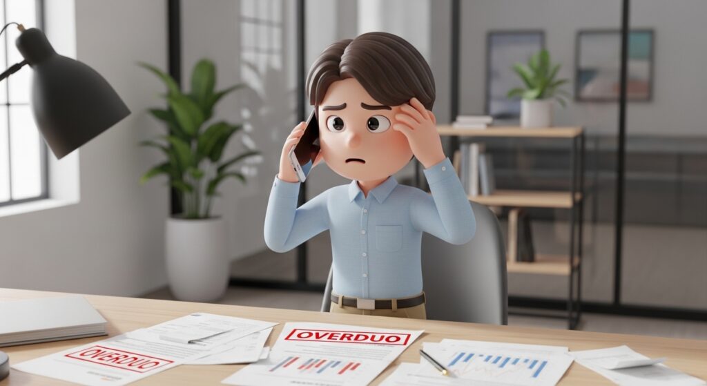 전화로 개인회생 상담을 진행하며 서류를 확인하는 장면