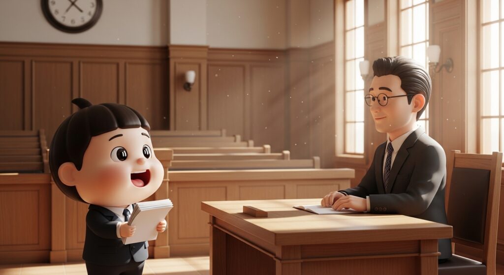 법원에서 변호사와 상담을 진행하는 모습