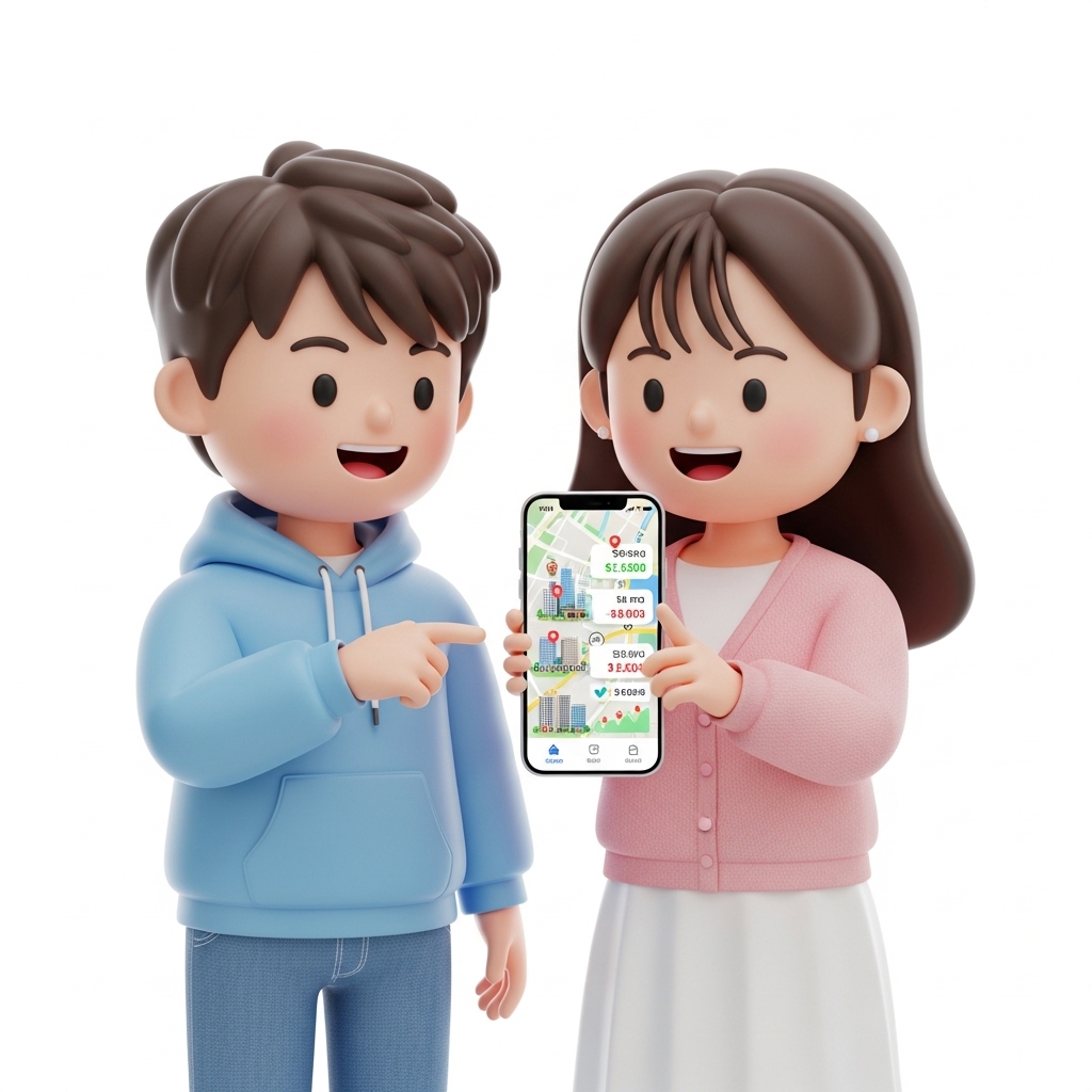 스마트폰으로 아파트 실거래가를 확인하는 장면