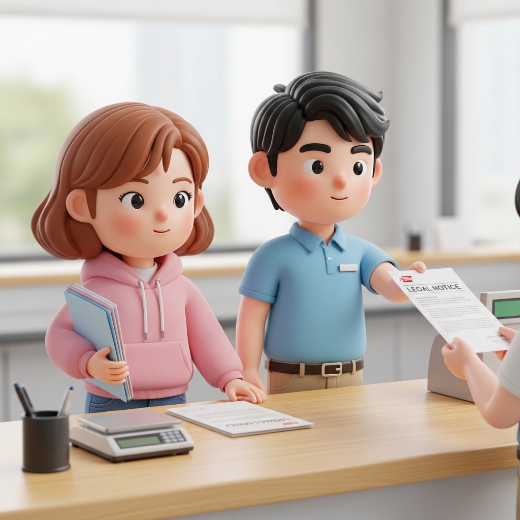 우체국 창구에서 내용증명을 접수하는 장면