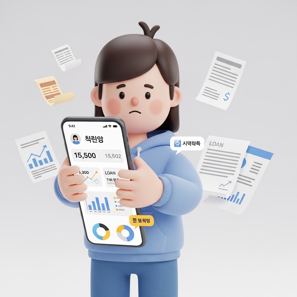 스마트폰으로 개인 채무를 확인하는 장면