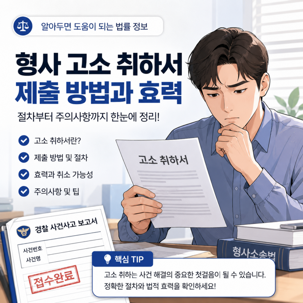 고소취소장 서류를 확인하며 제출 절차를 알아보는 모습