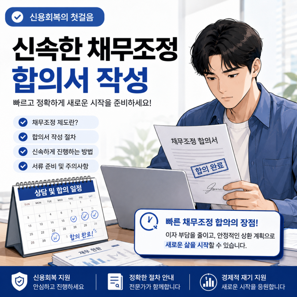 신속채무조정 합의서체결 절차를 확인하며 서류를 검토하는 모습