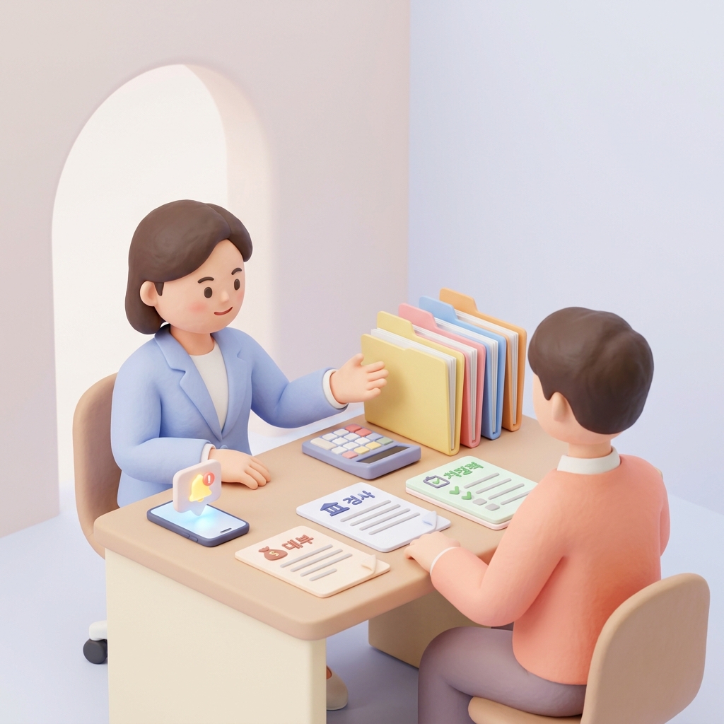 부천 법률구조공단 파산신청 준비서류와 채무자료를 정리하는 장면