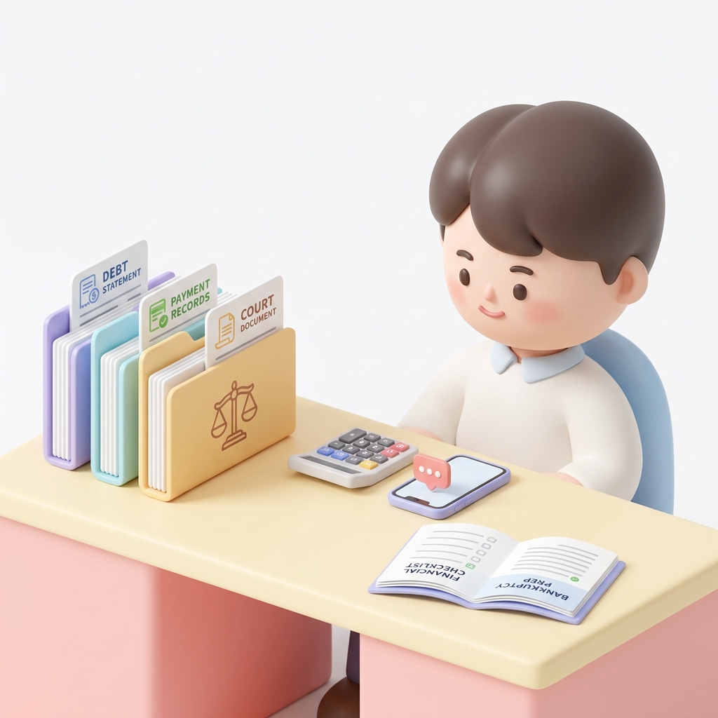 대한법률구조공단 수원지부 파산신청 준비서류와 채무자료를 확인하는 모습