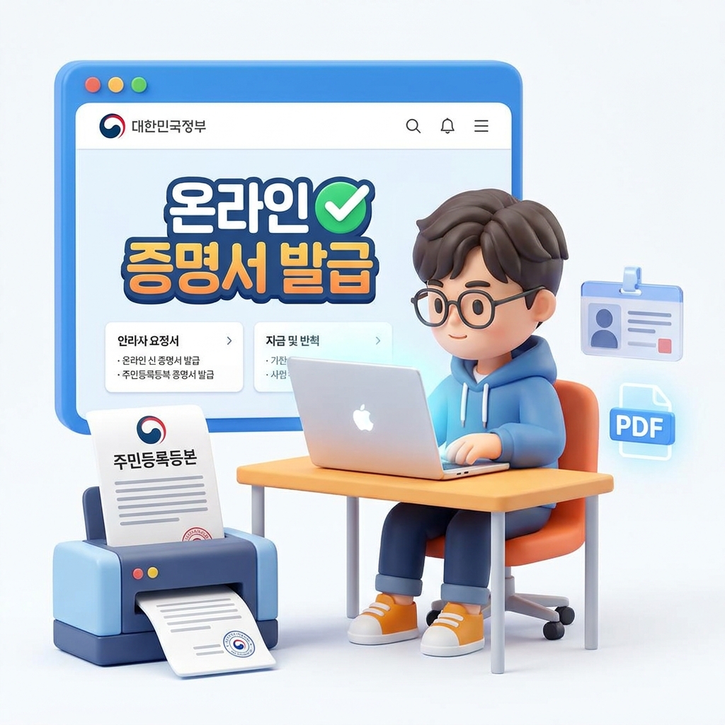 주민등록등본 인터넷 발급 절차를 안내 ai생성 이미지