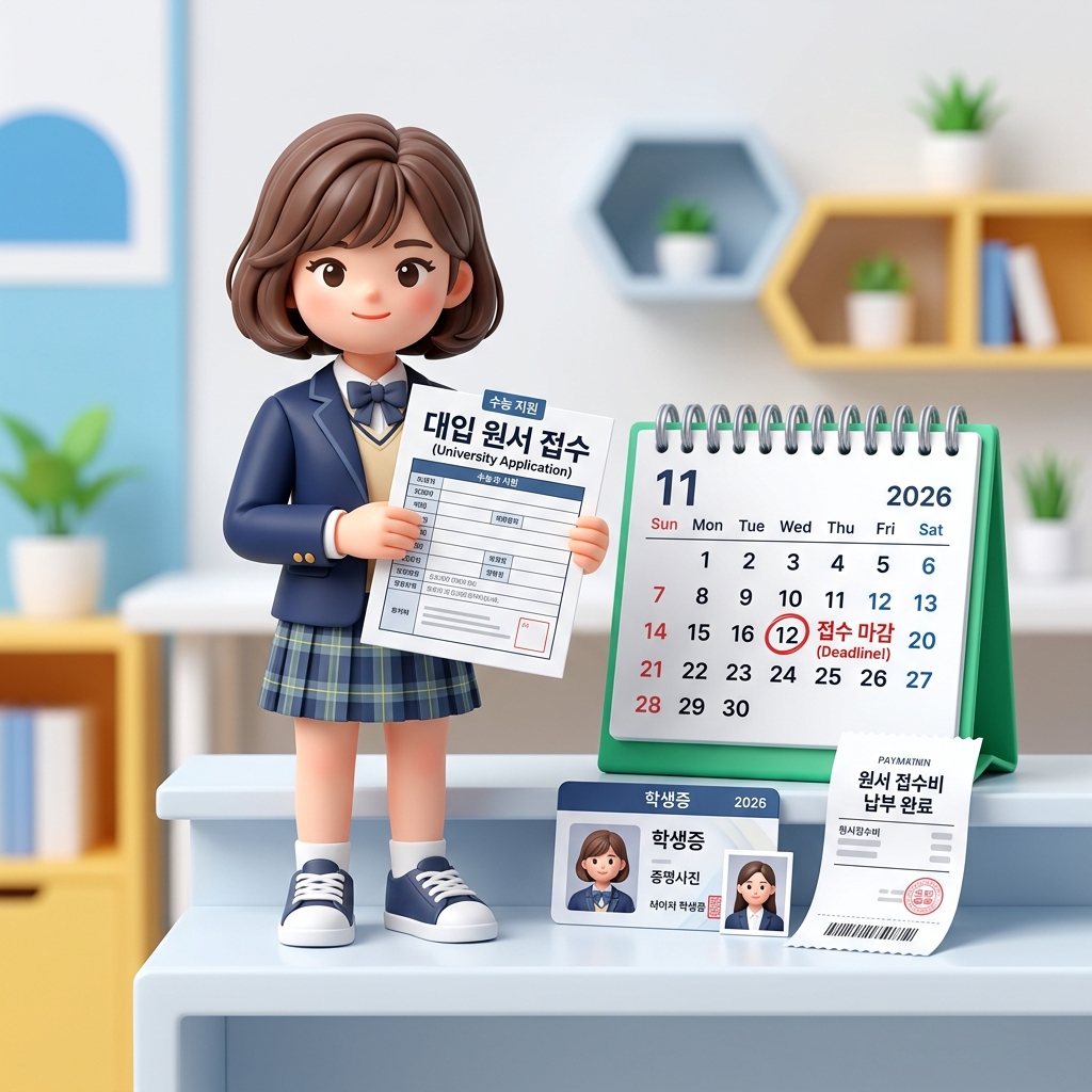 2027학년도 수능 원서접수 절차와 응시료를 안내하는 이미지