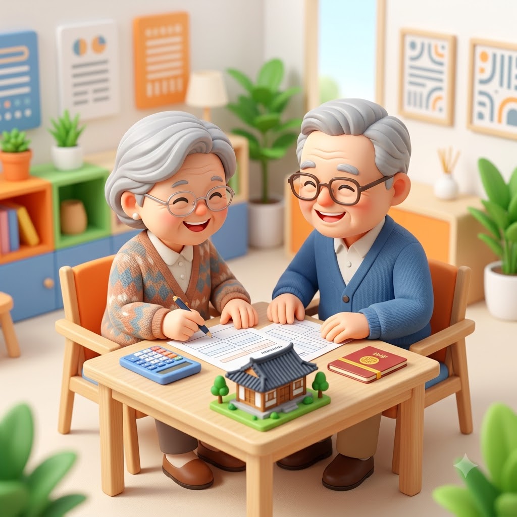 기초 노령 연금 수급 자격을 확인하는 노부부