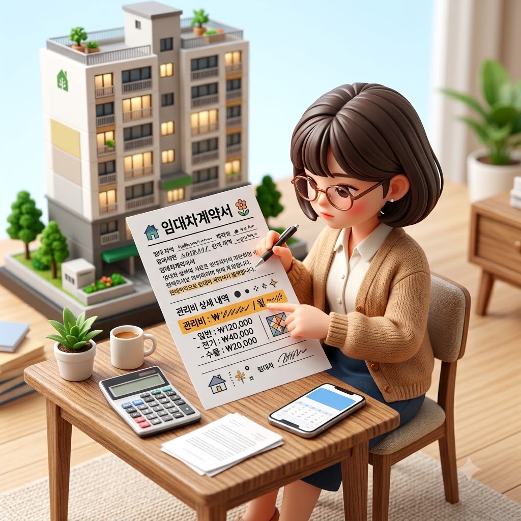 월세 계약 공동관리비 확인서를 살펴보는 임차인