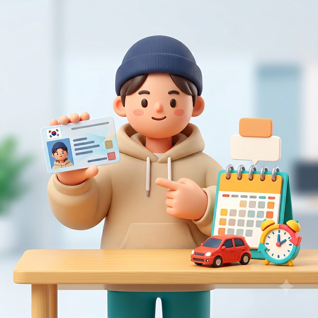 운전면허 갱신기간을 생일 기준으로 확인하는 모습