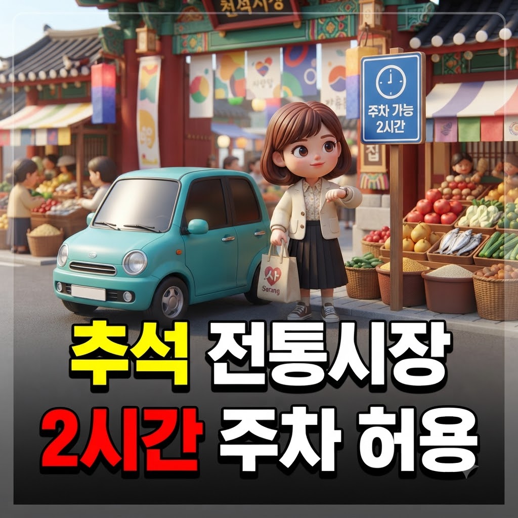 추석 전통시장 주차 허용구간을 확인하고 주차하는 모습